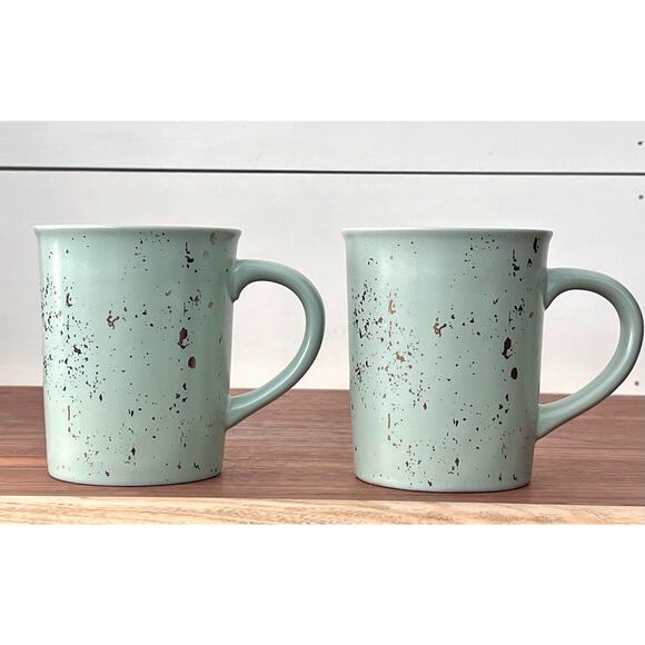 Hearth & Hand by Magnolia Two Matte Green Gold Speck Mugs Cups Stoneware 16oz - Picture 10 of 14